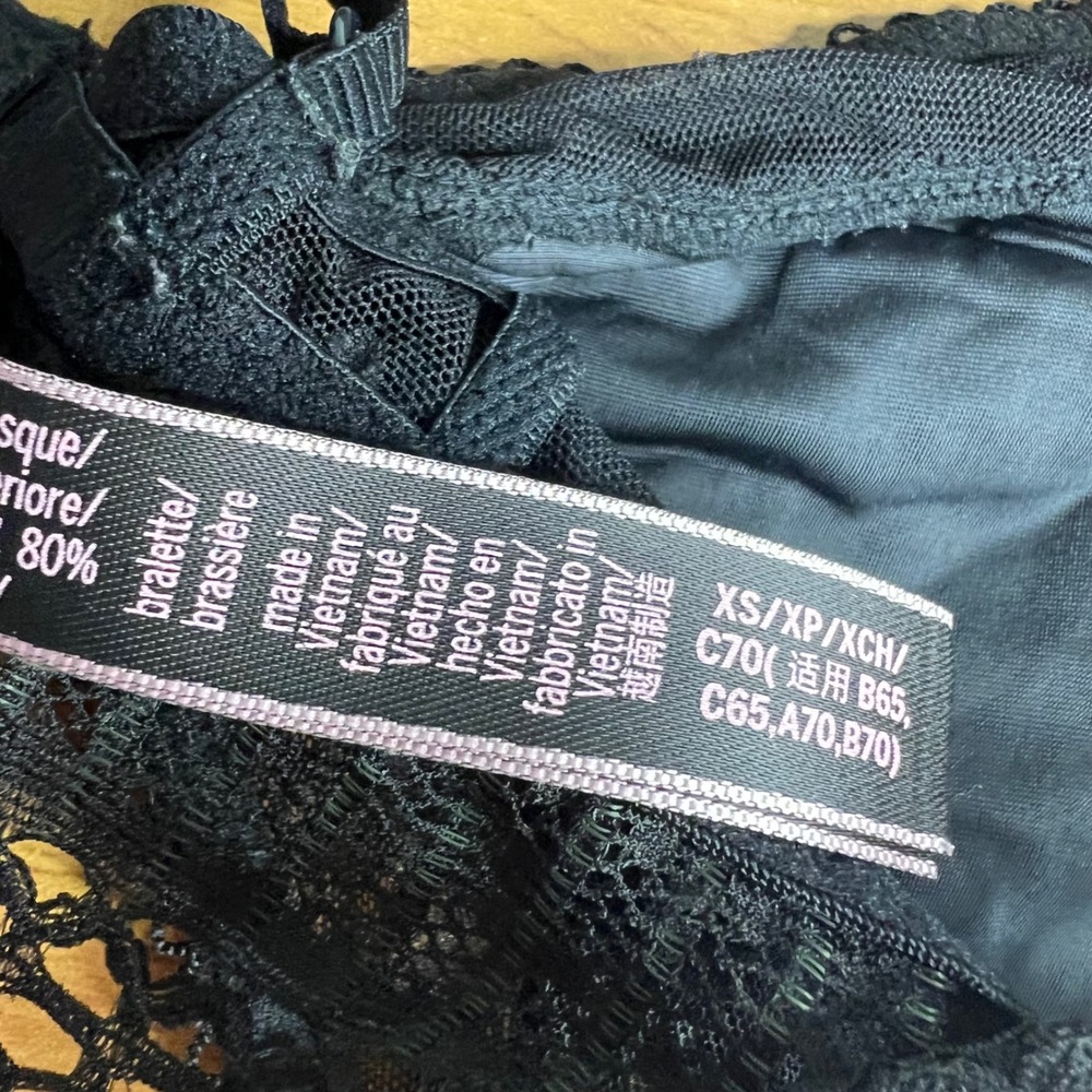 Victorias Secret Bralette XS Black Strappy Lace Swiss Dot Longline Triangle Bra - Picture 3 of 8